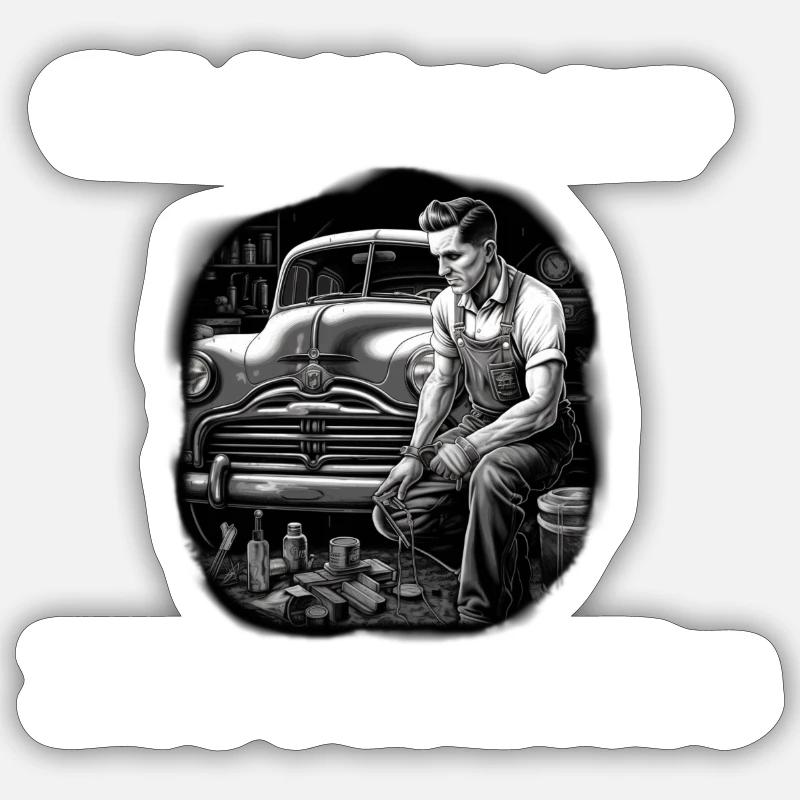 Oldtimer Mechanic weiß Sticker Größe S (10 x 10 cm)