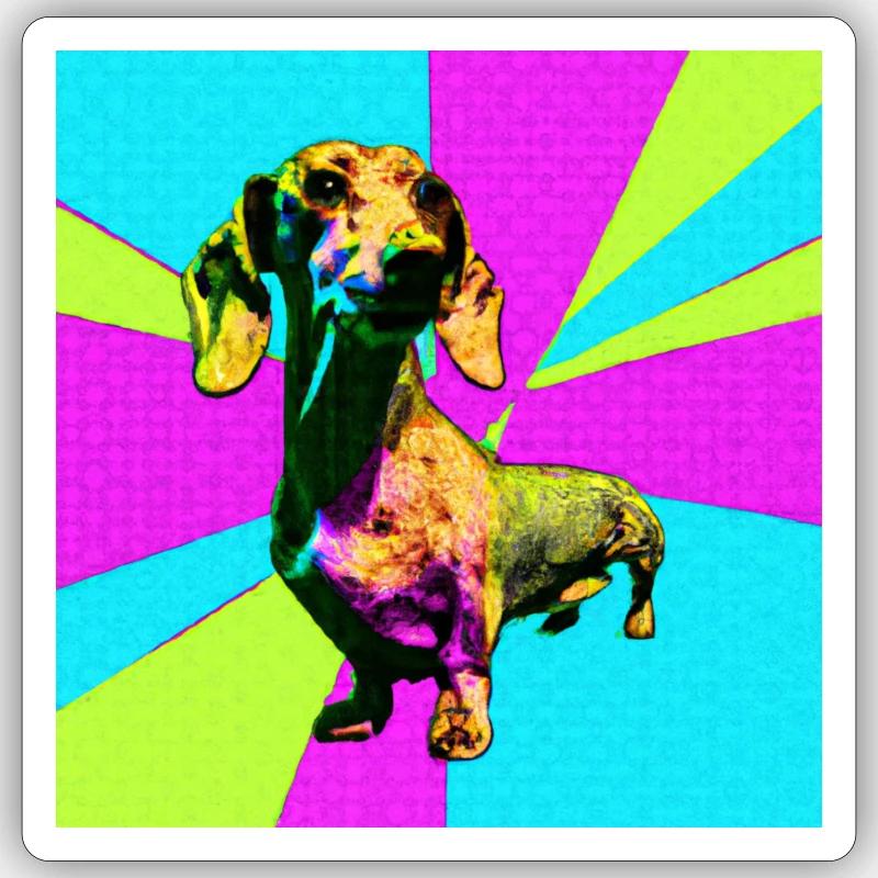 Teckel Pop Art - Sticker taille S (10 x 10 cm) - blanc mat