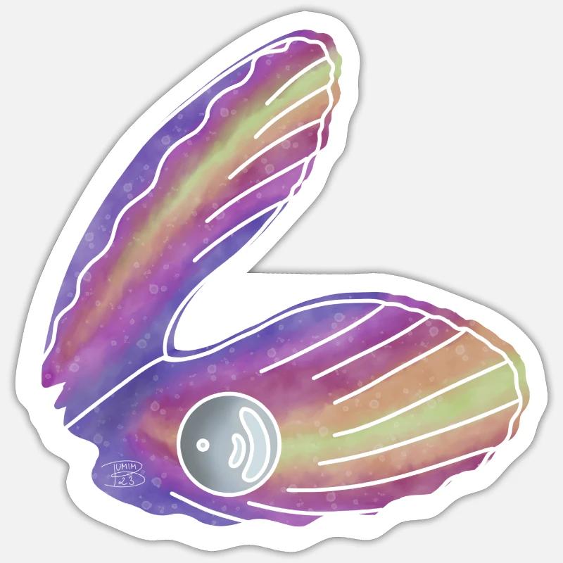 « Shell with Pearl », Boho Line Art Design, Shells Sticker taille S (10 x 10 cm)