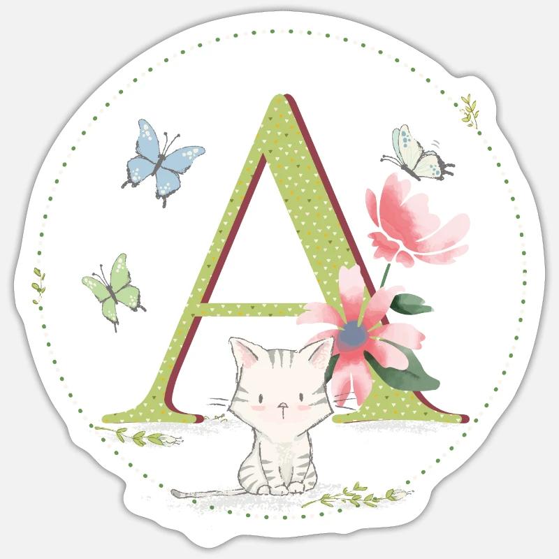 Lettre initiale A avec chat - Sticker taille S (10 x 10 cm) - blanc mat