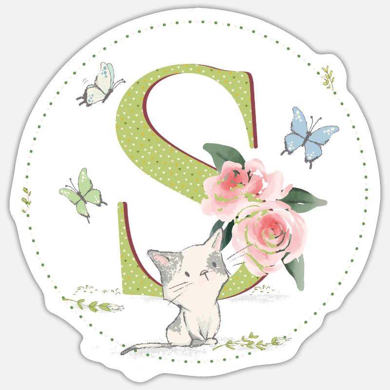 Anfangsbuchstabe S mit Katze Sticker Größe S (10 x 10 cm)