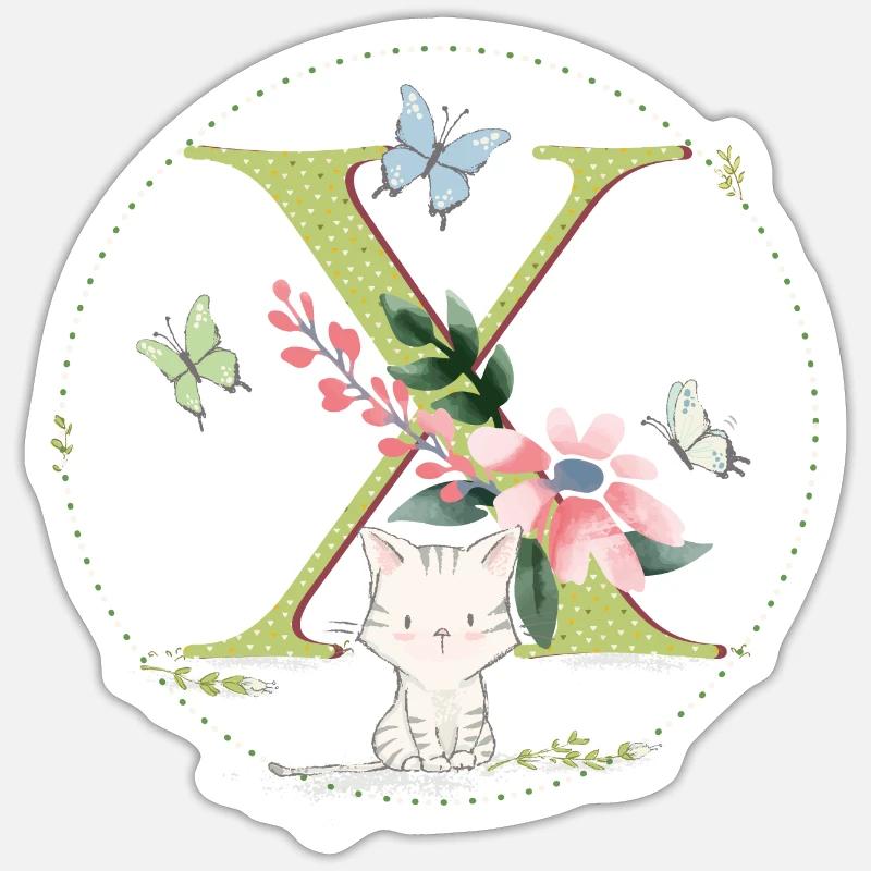 Initial letter X with cat - Sticker size S (10 x 10 cm) - white matte