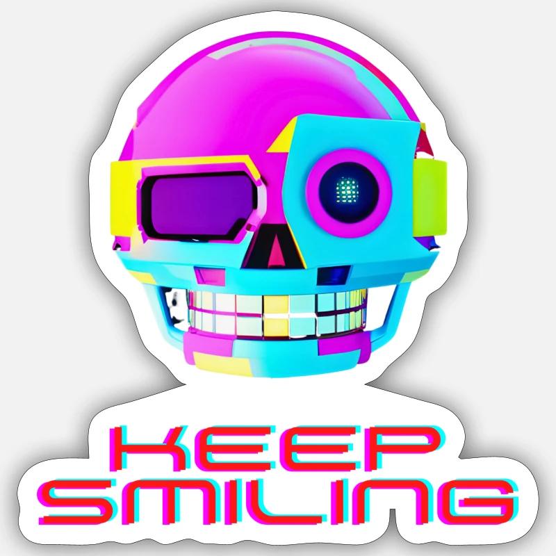 Laughing Robot Skull - Sticker size S (10 x 10 cm) - white matte