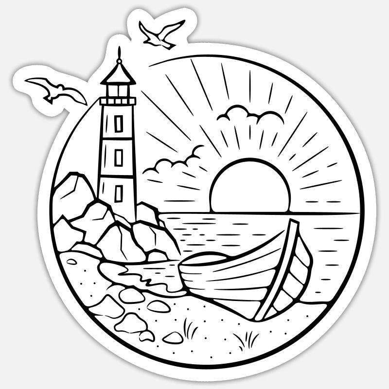 Bateau et phare Sticker taille S (10 x 10 cm)