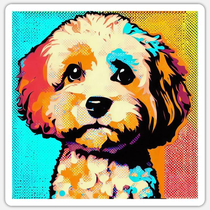 Cavapoo Pop Art - Sticker taille S (10 x 10 cm) - blanc mat