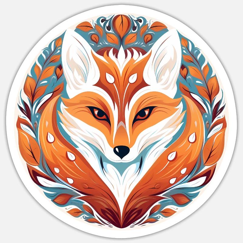 Fuchs Illustration im stilvollen Blattdesign - Sticker Größe S (10 x 10 cm) - Mattweiß