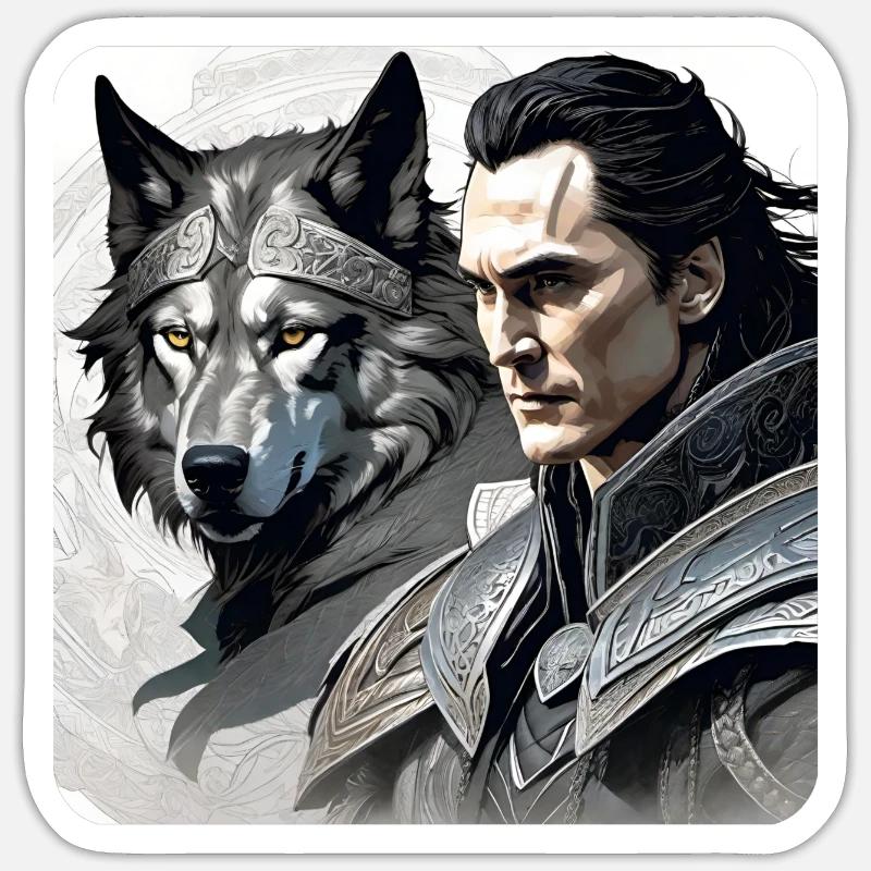 Loki mit Fenris Wolf Asgard Ragnarok Sticker Größe S (10 x 10 cm)