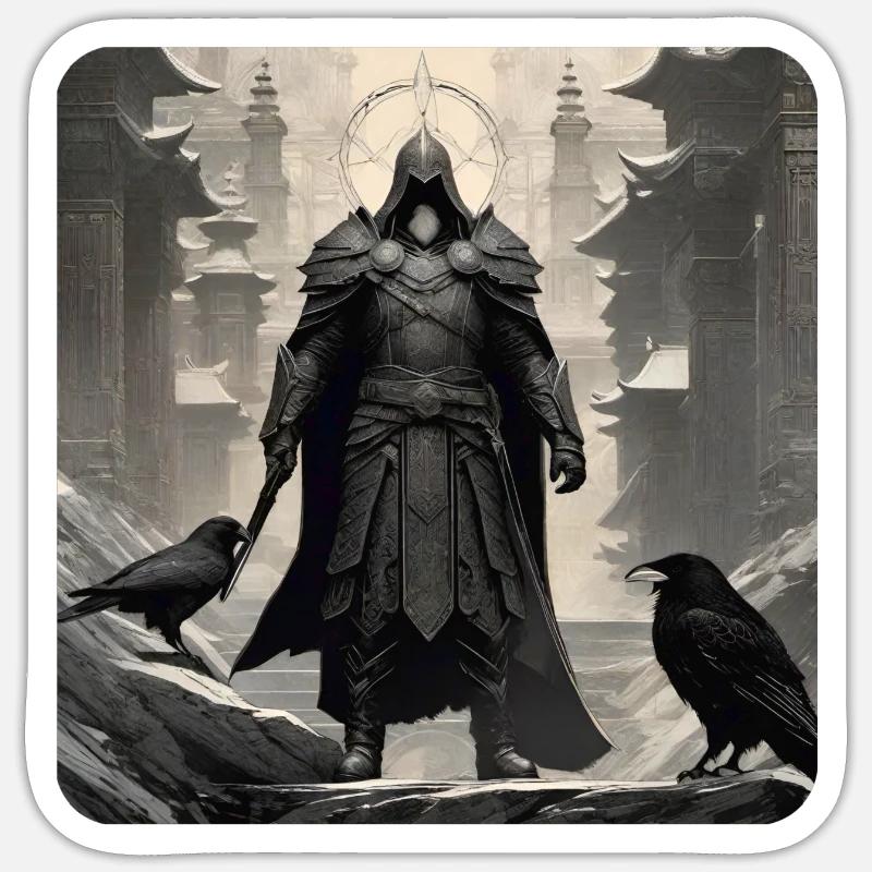 Proud dark knight with ravens - Sticker size S (10 x 10 cm) - white matte