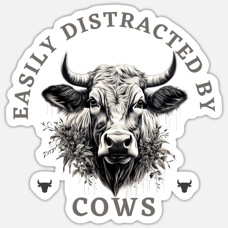 Easily distracted by cows - Sticker size S (10 x 10 cm) - white matte