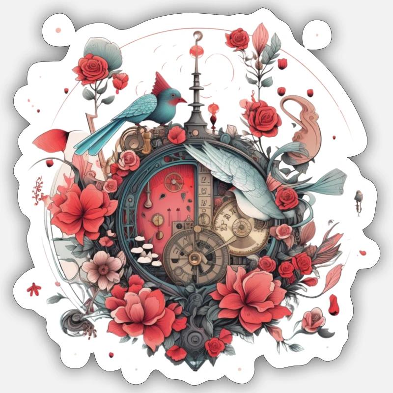 Fleurs, Design d’horloge - Sticker taille S (10 x 10 cm) - blanc mat