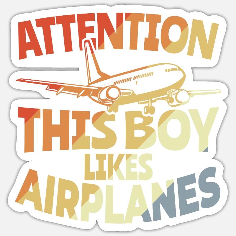 Ce garçon aime les avions - Sticker taille S (10 x 10 cm) - blanc mat