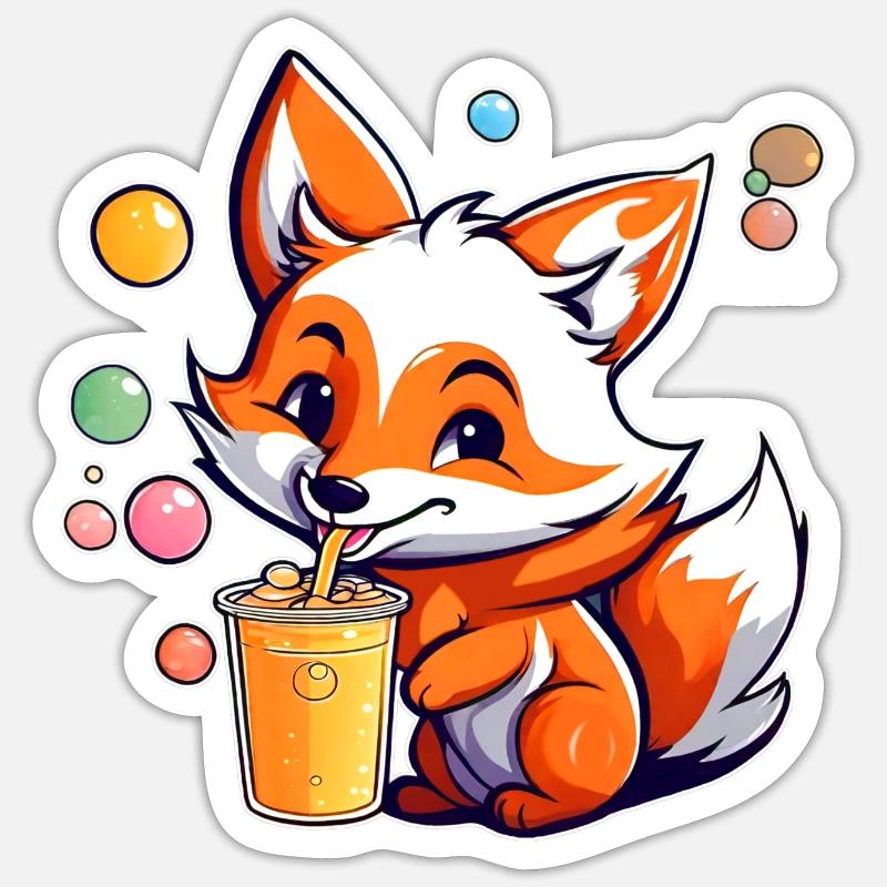 Cute Fox with Bubble Tea Sticker size S (10 x 10 cm)