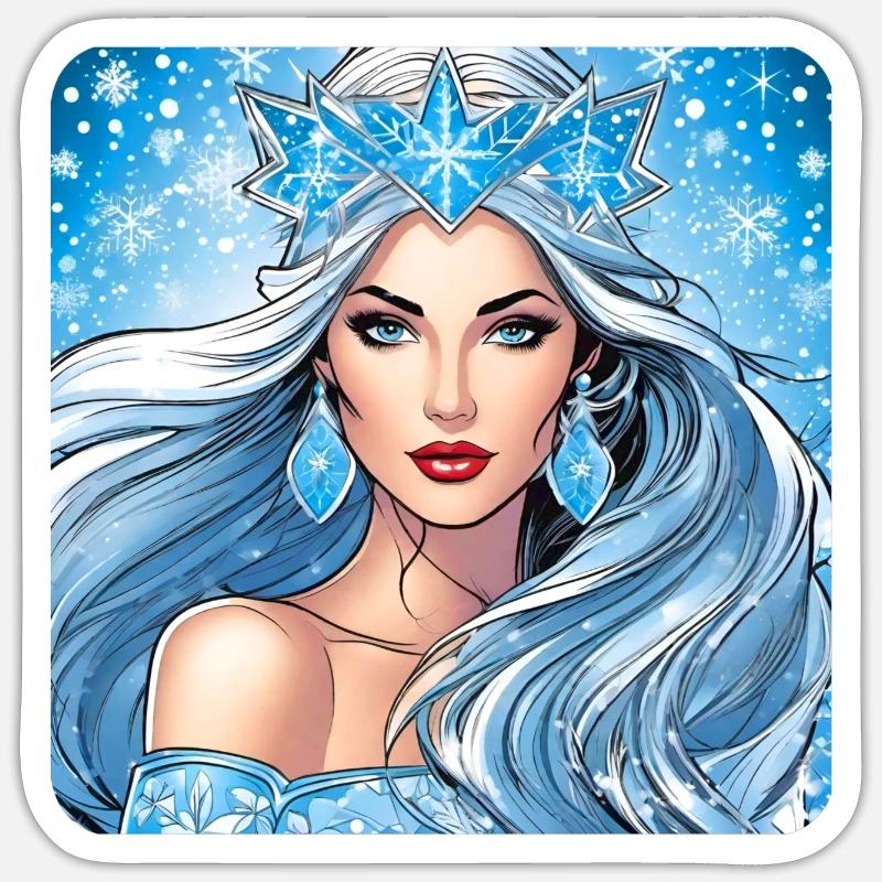 Winter Eiskönigin mit Eiskristallen - Sticker Größe S (10 x 10 cm) - Mattweiß