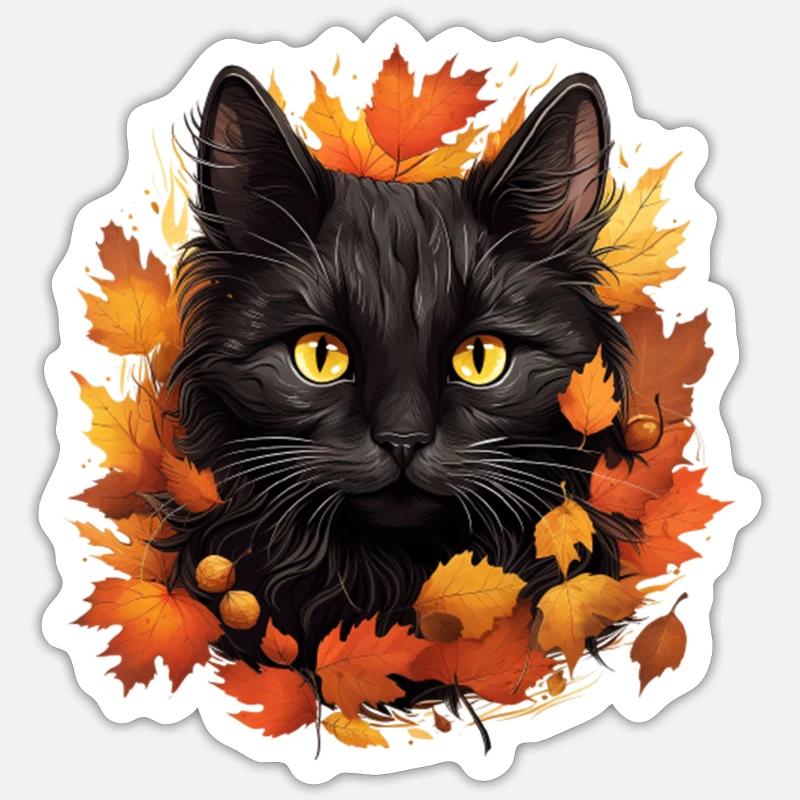 Entwerfen Sie ein Bild einer schwarzen Katze mit Herbst Sticker Größe S (10 x 10 cm)