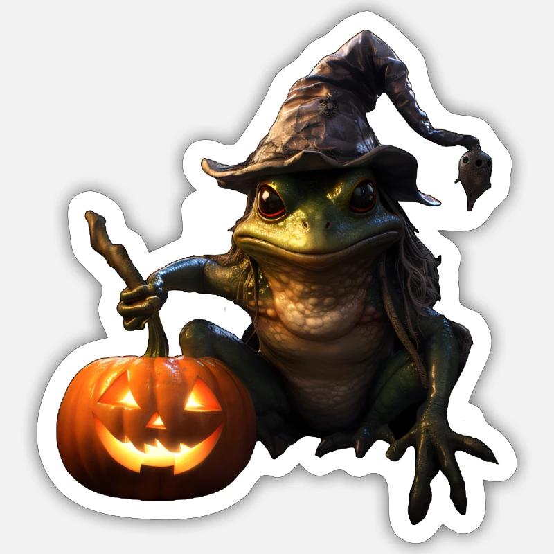 Crapaud sorcier d’Halloween - Sticker taille S (10 x 10 cm) - blanc mat