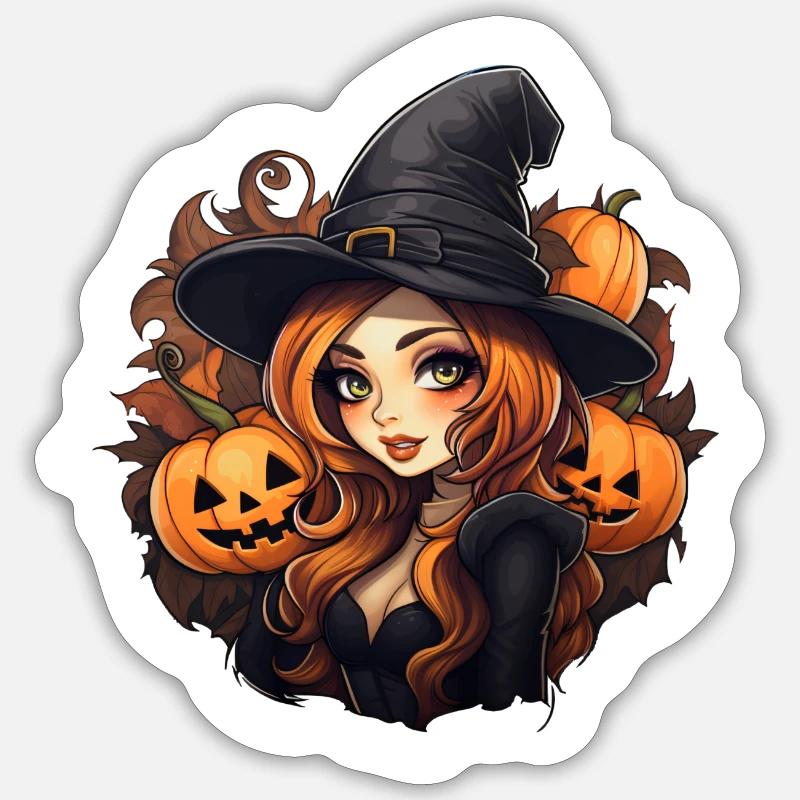Sorcière d’Halloween - Sticker taille S (10 x 10 cm) - blanc mat