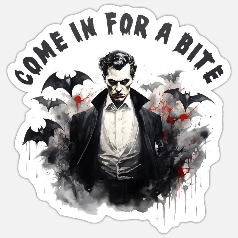 Halloween Design - Vampire come in for a bite - Sticker Größe S (10 x 10 cm) - Mattweiß