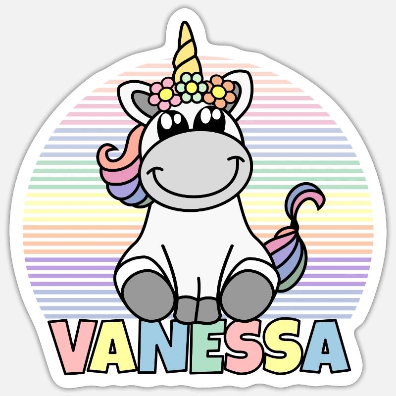 Vanessa Einhorn Name - Sticker Größe S (10 x 10 cm) - Mattweiß
