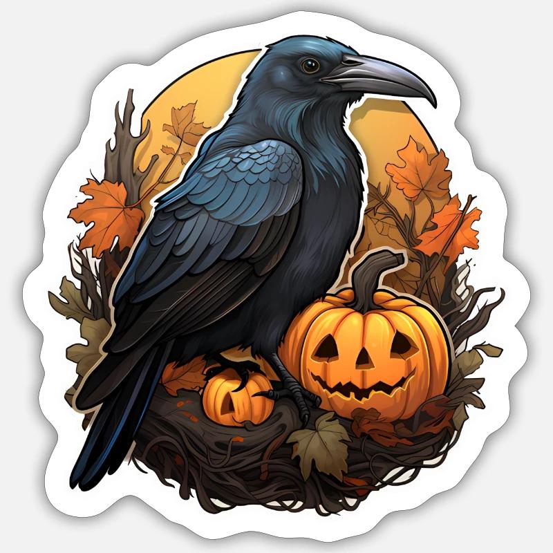 Crow with Pumpkin Halloween 2 - Sticker size S (10 x 10 cm) - white matte