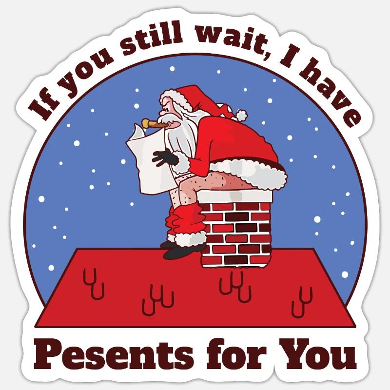 Père Noël faisant caca - Sticker taille S (10 x 10 cm) - blanc mat