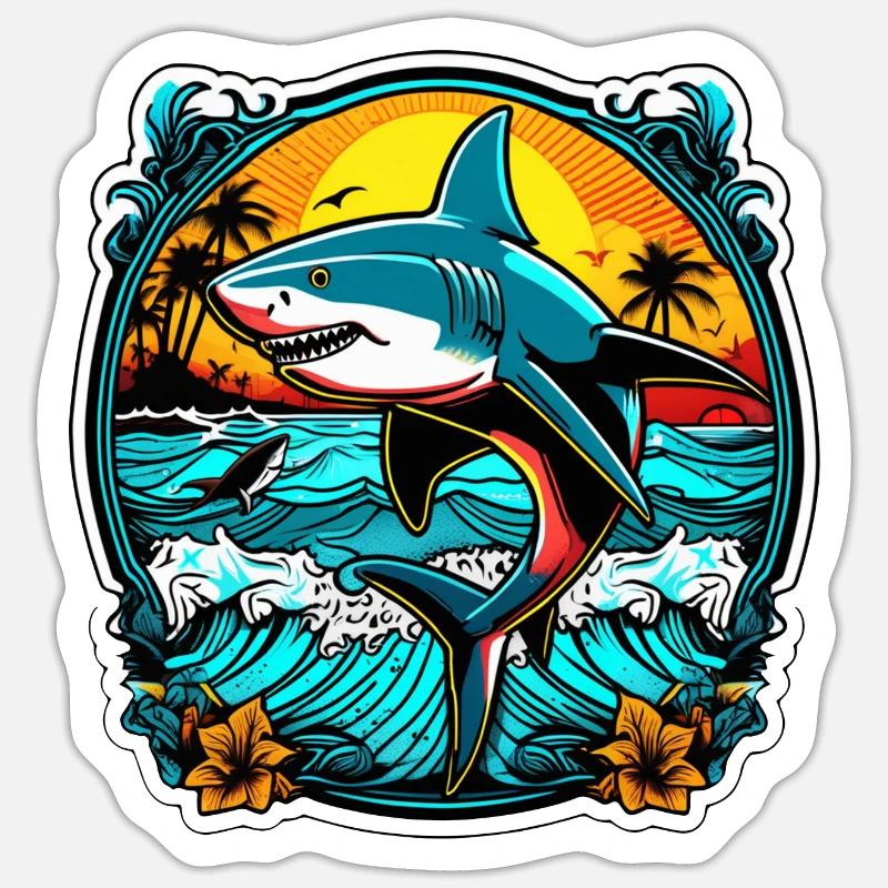Shark & Sunset - Sticker size S (10 x 10 cm) - white matte