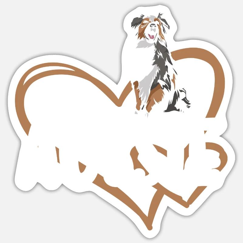 Chien Aussie Coeur - Sticker taille S (10 x 10 cm) - blanc mat