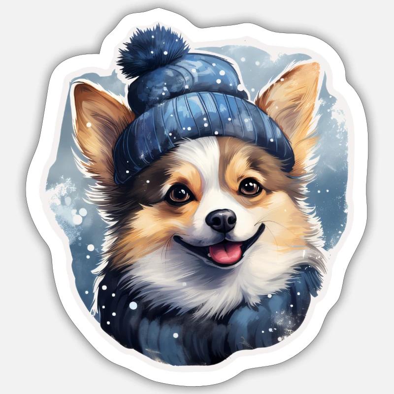 Winterfreuden mit Papillon - Sticker Größe S (10 x 10 cm) - Mattweiß