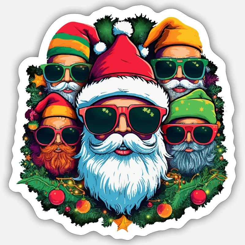 Pull de Noël moche - Cool Santas - Sticker taille S (10 x 10 cm) - blanc mat