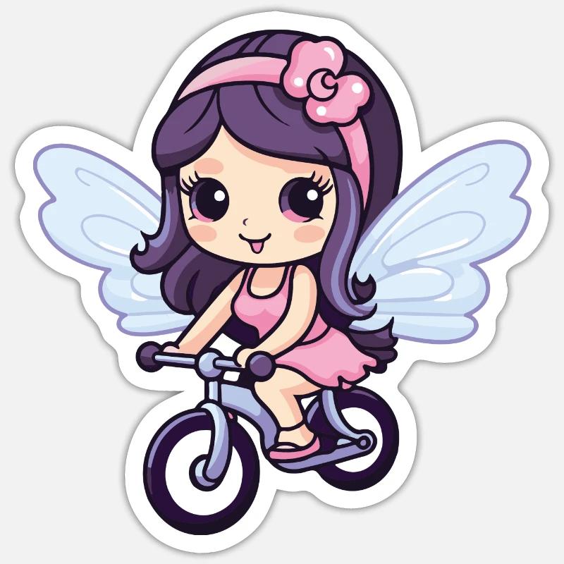 Fee Niedlich Fahrrad Comic - Sticker Größe S (10 x 10 cm) - Mattweiß