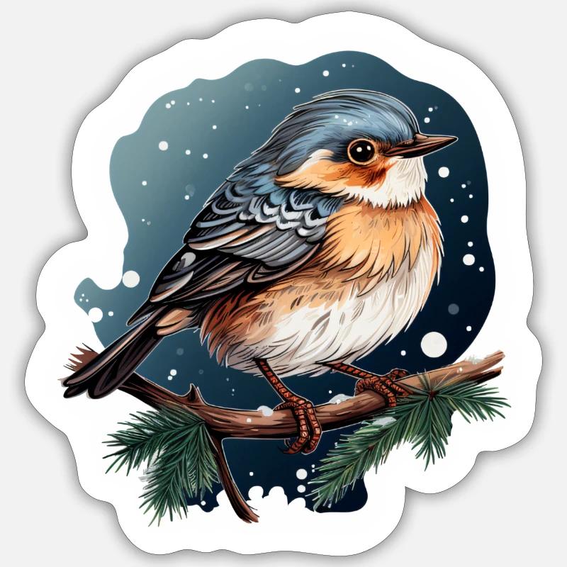 Verträumte Winternacht mit Vogel Sticker Größe S (10 x 10 cm)