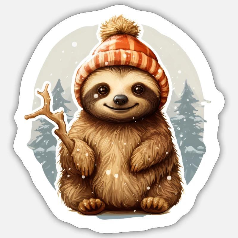 funny sloth in snowfall Sticker size S (10 x 10 cm)