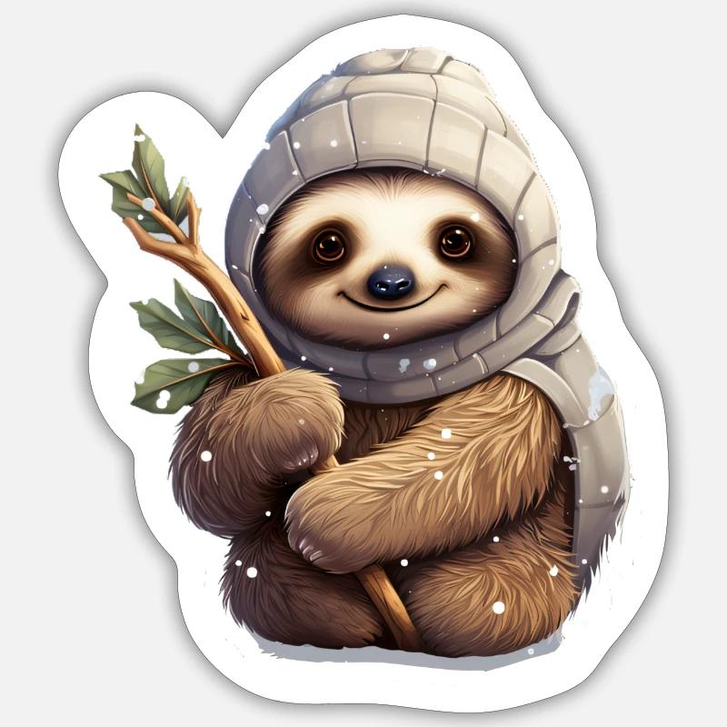 winter sloth - Sticker size S (10 x 10 cm) - white matte