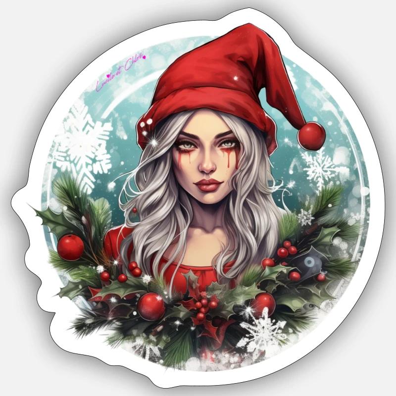 Mère Noël gothique - Sticker taille S (10 x 10 cm) - blanc mat