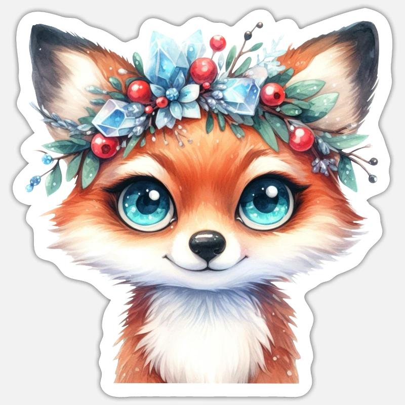 Winter Fuchs mit Eiskristallkrone - Sticker Größe S (10 x 10 cm) - Mattweiß