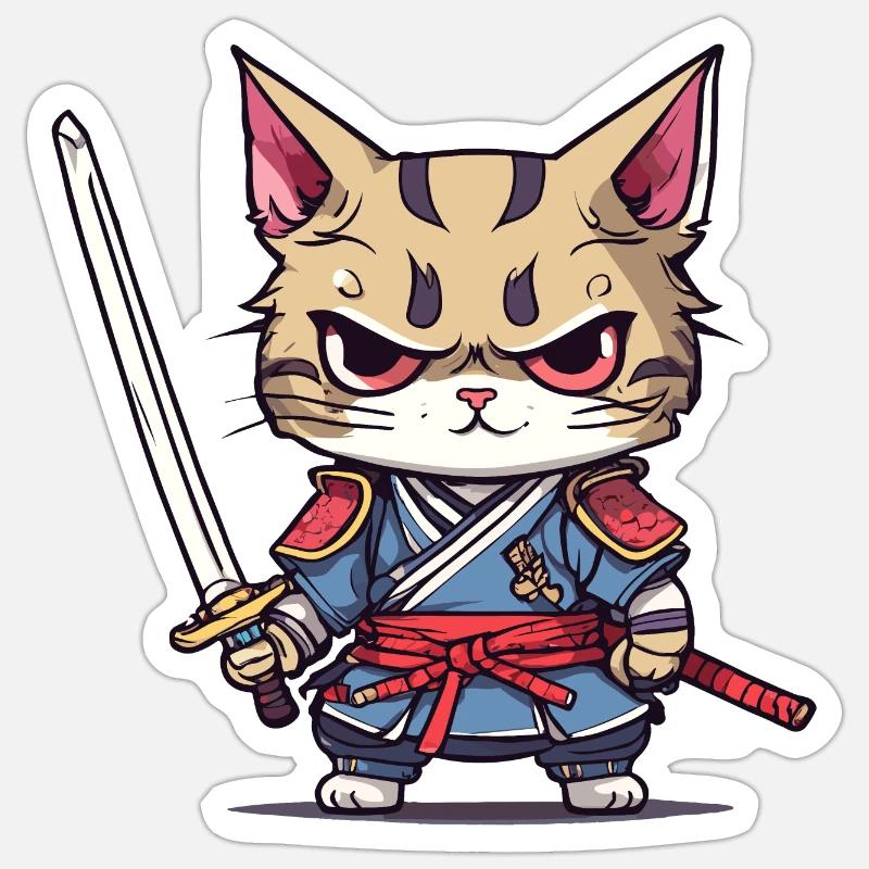 Samurai-Katze #1 Sticker Größe S (10 x 10 cm)