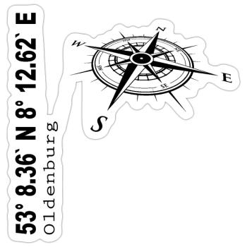 Koordinaten Oldenburg - Sticker Größe S (10 x 10 cm) - Mattweiß - Vorne