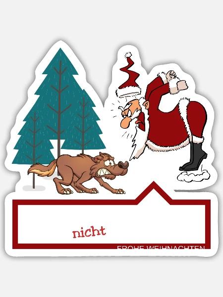 Weihnachtsmann & Wolf (Kein-Rotkäppchen-Edition) - Sticker Größe S (10 x 10 cm) - Mattweiß