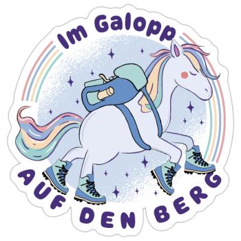 Einhorn - Im Galopp auf den Berg -Wandern mit Kids - Sticker Größe S (10 x 10 cm) - Mattweiß - Vorne