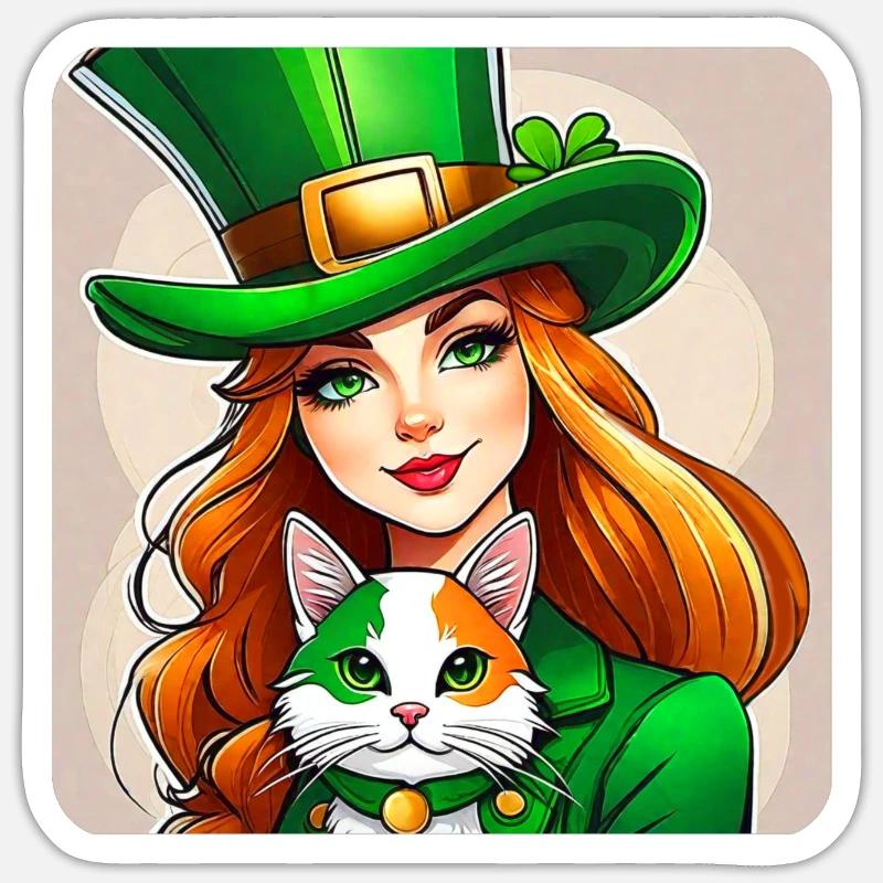 Leprechaun de la Saint-Patrick avec chat Sticker taille S (10 x 10 cm)