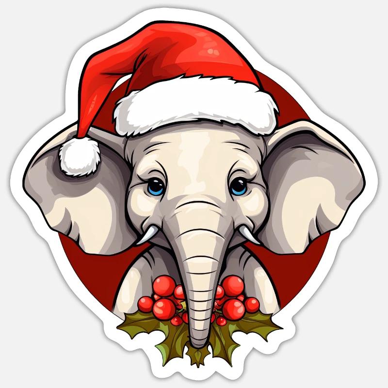 Noël éléphant - Sticker taille S (10 x 10 cm) - blanc mat