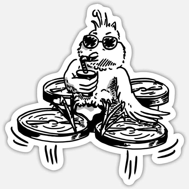 Oiseau sur drone trois couleurs - Sticker taille S (10 x 10 cm) - blanc mat