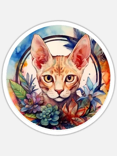 Devon Rex Katze Boho-Stil, Liebeskatzen - Sticker Größe S (10 x 10 cm) - Mattweiß