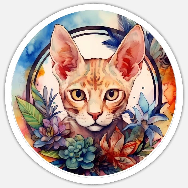 Devon Rex Cat Boho Style, Love Cats Sticker size S (10 x 10 cm)
