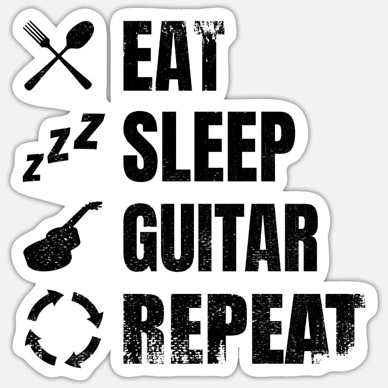 Routine quotidienne du guitariste - Sticker taille S (10 x 10 cm) - blanc mat