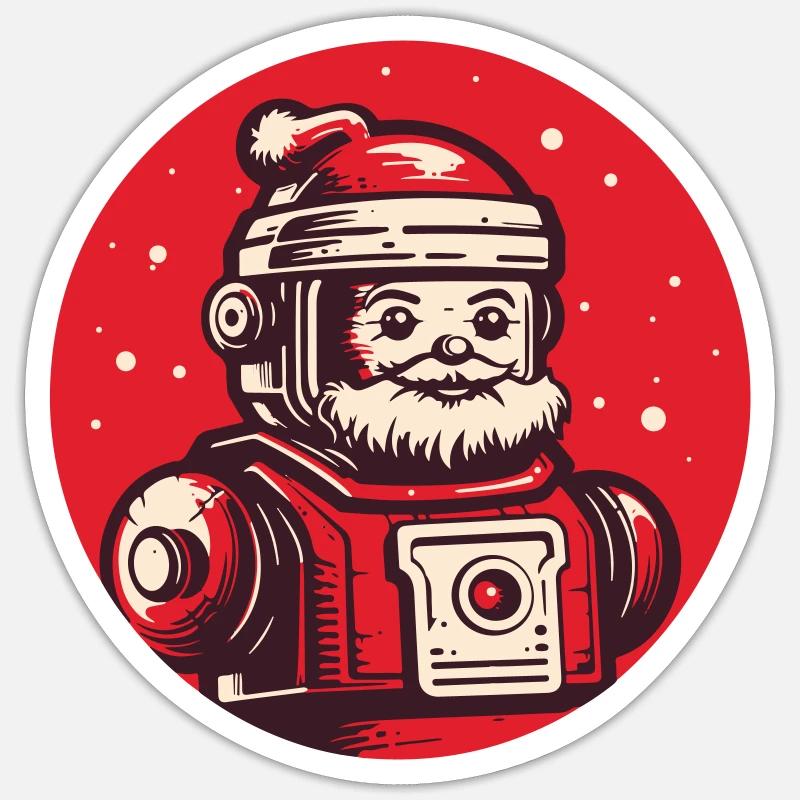 Robot-Père Noël : Android festif - Sticker taille S (10 x 10 cm) - blanc mat