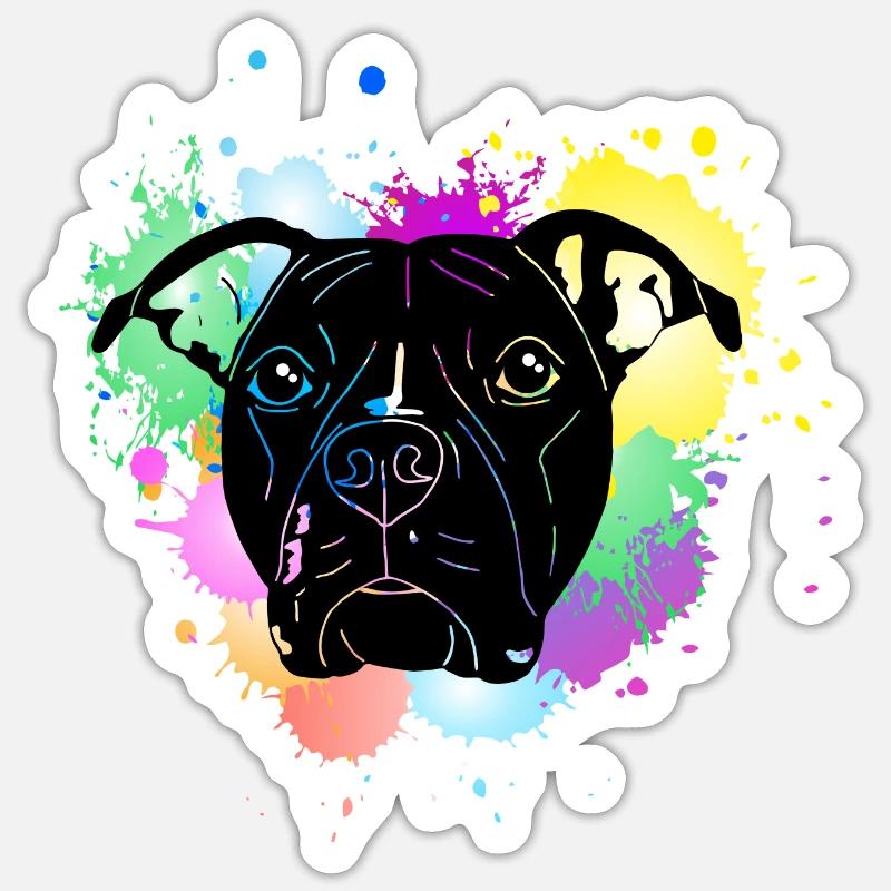 Pitbull Terrier mit Splash - Sticker Größe S (10 x 10 cm) - Mattweiß