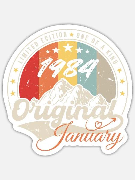 Januar 1984 Vintage Retro Jubiläumsgeschenk - Sticker Größe S (10 x 10 cm) - Mattweiß