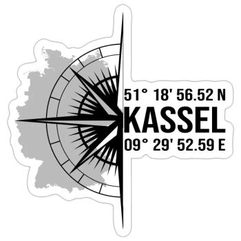 Koordinaten Kassel - Sticker Größe S (10 x 10 cm) - Mattweiß - Vorne