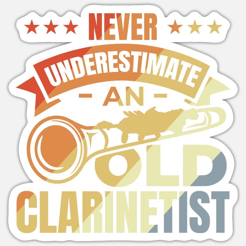 Never underestimate old clarinetists - Sticker size S (10 x 10 cm) - white matte