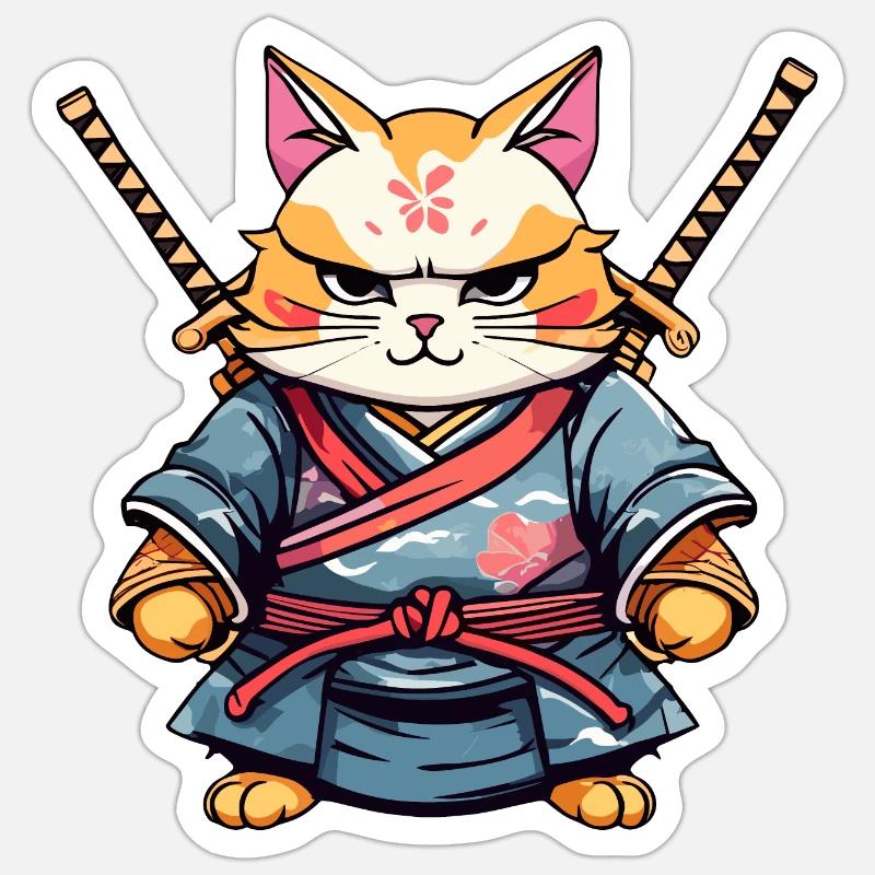 Samurai Cat #28 - Sticker size S (10 x 10 cm) - white matte